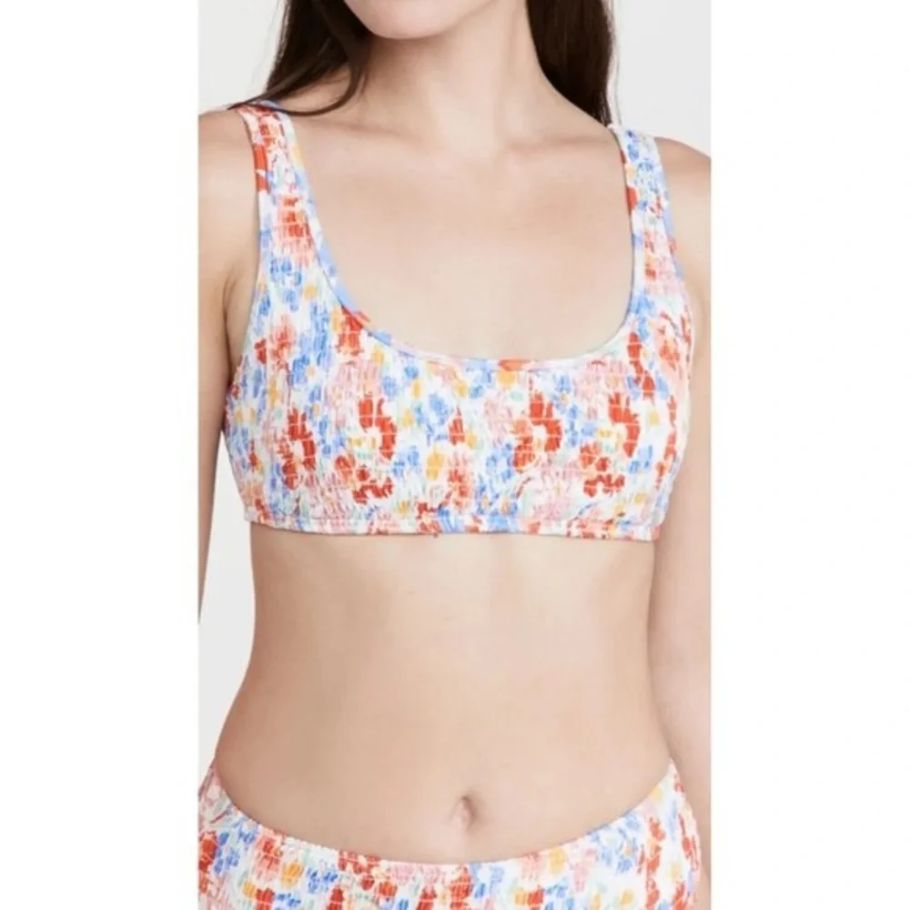 L*Space Izzie Smocked Floral Scoop Neck Bikini TOP ONLY Swim Swimwear Flowers